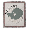 Mono Lake California woven blanket with compass rose and lake outline.