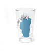 Clear glass tumbler with blue Lake Tahoe map and compass rose design.