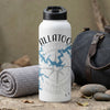 White thermal bottle with Allatoona, Georgia map graphic on natural stone surface