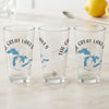 Three clear glasses with Great Lakes map and compass rose design.