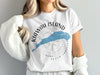 White t-shirt with Kiawah Island and South Carolina text over compass graphic.