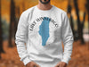 White sweatshirt with Lake Winnebago Missouri map and compass graphic.