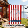 Fort Peck Lake Montana garden flag with compass and "The Smith Family" text.