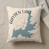 Pillow with blue Hayden Lake Idaho map graphic and compass rose.