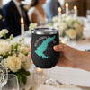 Black tumbler with turquoise Ross Barnett Lake map and compass design.