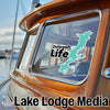 Oologah Life sticker on a boat window with Lake Lodge Media logo.