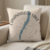 Decorative pillow featuring Canandaigua Lake map over a compass rose design.