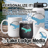 Mug, tumbler, water bottle, and coaster with Harlan County Lake map graphic.