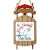 Red and wood sled ornament with "Merry Christmas From Lake Shasta" and snowflakes.