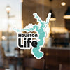 Houston Life sticker with turquoise lake outline and product copyright.