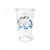 Clear glass pint glass with Lake James map and compass design, "NORTH CAROLINA" text.