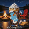 Glass with ice cream and "Lobster Lake Massachusetts" design, by campfire.