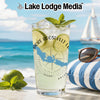Glass with drink, limes, mint, and "Roosevelt Lake Arizona" graphic.