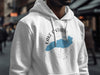 White hoodie with Lake Ontario New York map and compass design.