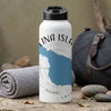 White water bottle with "Carolina Islands" text and a compass design.