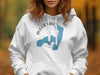 White hoodie with Augur Lake New York map and compass graphic.