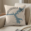 Nantahala Lake, North Carolina map design on a light-colored decorative pillow.