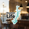 Keowee Life sticker with turquoise lake outline and copyright text.