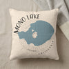 Textured pillow with blue Mono Lake map and text, "Mono Lake California".