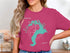 Pink t-shirt with turquoise Lake Pend Oreille, Idaho map and compass graphic.