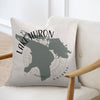 Pillow with a gray map of Lake Huron and text Lake Huron Ontario