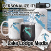 Personalize Lake Merced items: mug, tumbler, bottle, and coaster.