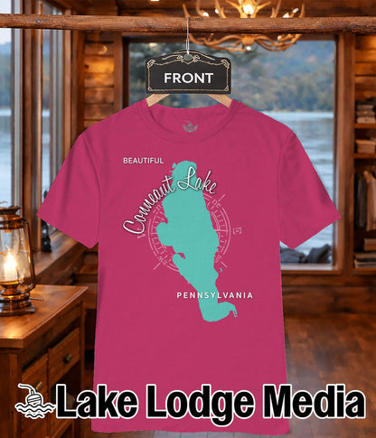 Magenta t-shirt with "Beautiful Conneaut Lake Pennsylvania" map graphic.