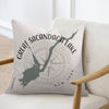 Pillow with Great Sacandaga Lake map and compass design, New York.
