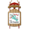 Sled ornament with "Merry Christmas FROM Lake Winnipesaukee" text and snowflakes.