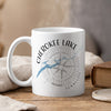 White mug with "Cherokee Lake Tennessee" and a compass rose graphic.