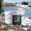Lake Jackson themed mug, tumbler, and water bottle with personalization text.