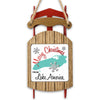 Christmas ornament shaped like a sled with a "Merry Christmas from Lake America" sign.