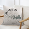 Pillow with Lake Murray South Carolina map and compass graphic.