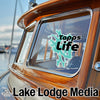 Sticker on boat window: Tapps Life; bottom text: Lake Lodge Media.