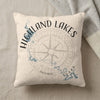 Pillow with Highland Lakes map, compass rose, and "Texas" text.