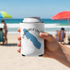 White can cooler with blue Onondaga Lake New York map and compass design.