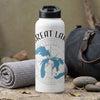 White water bottle with "GREAT LAKES" text and blue Great Lakes map graphic.