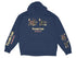 Navy blue hoodie with "Fellows Lake Missouri" text and lake-themed graphics on sleeves and chest.