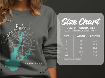 Size chart for Comfort Colors 1566 adult crewneck sweatshirt.