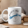 White mug with Buckeye Lake map and compass design, and "OHIO" text.