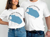 White t-shirts with Round Valley Reservoir map design and "New Jersey" text.