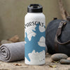White water bottle with black lid, "PARSONS" text, and blue map graphic.