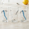 Three clear glasses with "Wasco Lake New York" and blue lake shape.