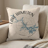 Lake Hamilton Arkansas map and compass design on a linen pillow.