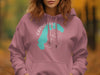 Pink hoodie with teal Grand Lake Colorado map and compass graphic.