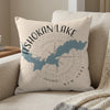 Ashokan Lake, New York map and compass design on a textured pillow.