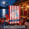 Garden flag with red and white stripes, featuring Lake Eufaula and "The Smith Family."