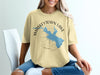 Whiskeytown Lake California map design on a yellow t-shirt.