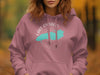 Pink hoodie with Lake Ontario map, compass graphic, and "New York" text.