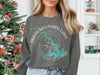 Gray sweatshirt with Smith Mountain Lake Virginia compass graphic and map outline.